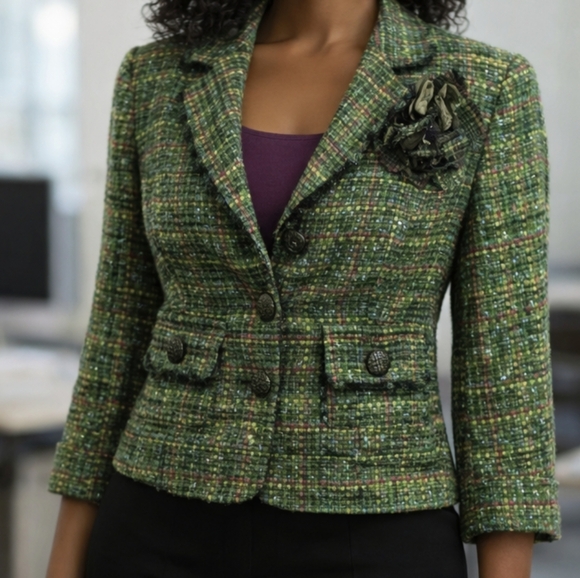 Express Jackets & Blazers - Express Design Studio Multicolor Tweed Cropped Blazer Jacket XS Boho Fringes